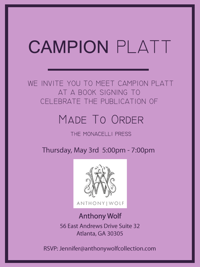 MADE TO ORDER Book Signing at Anthony Wolf (Atlanta, GA)