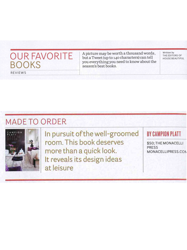House Beautiful listed Made To Order as one of their favorite books!